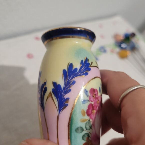 Antique Limoges Porcelain Hat Pin Holder W/ Trinket Dish Gold Trim France Floral - Picture 11 of 12